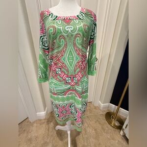 Ivy Lane Elegant Green and Pink Paisley Dress PS
